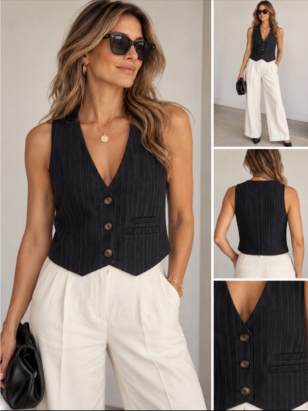 Free People We The Free Pinstriped 3 button vest Medium